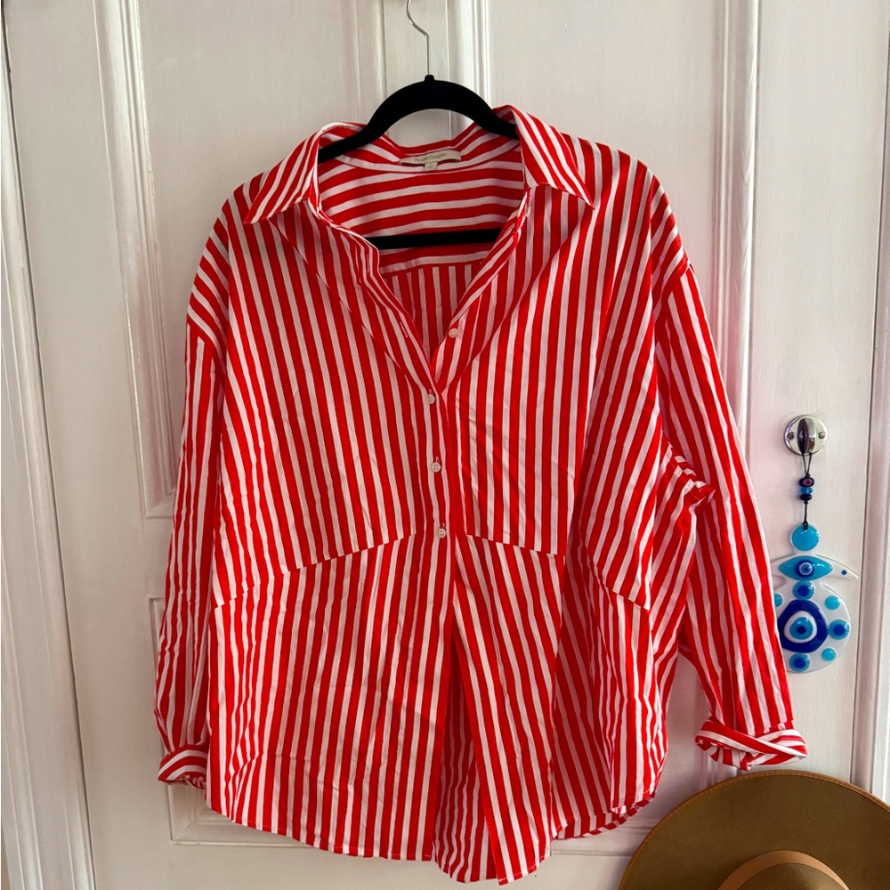 Favorite Daughter doors always open ex boyfriend Red/White Striped Button Down